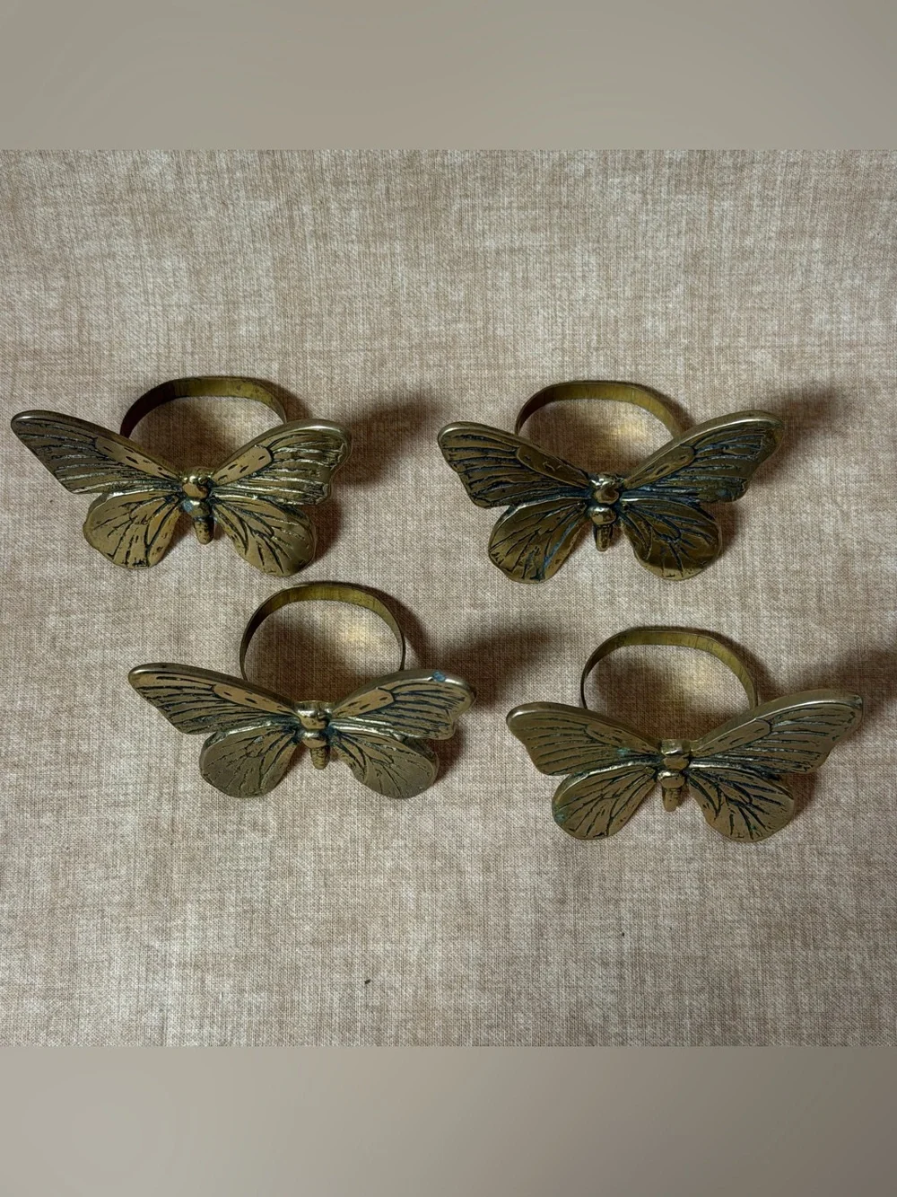 Vintage Brass Butterfly Napkin Rings - Set of Four